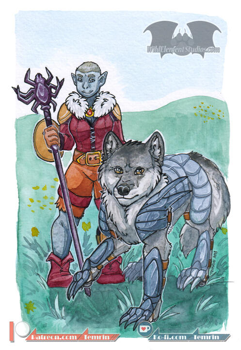 Watercolour: D&D Orc & Wolf Commission