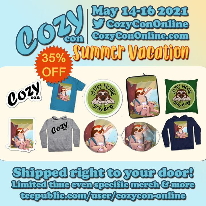 CozyCon Online May 2021 Merch (Some art by Christa Paolucci)