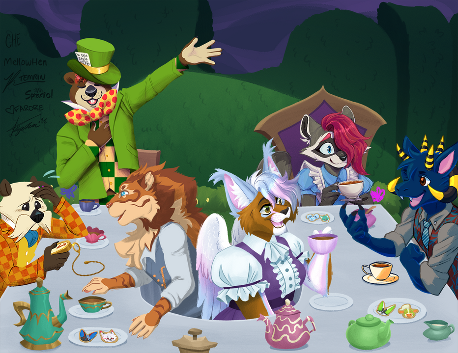 2026 Conbook collab. Middle left character in front. Other characters and background drawn by other art team members.