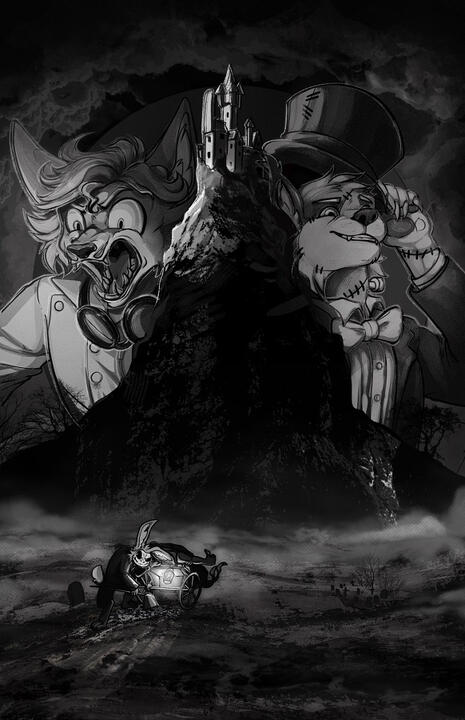 2025 Silver Screams conbook collab. I did the top right character, and the character laying in the cart with a thumbs up.